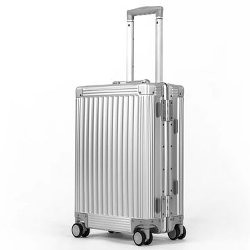 20" All - Aluminum Carry - On Luggage - Zipperless Hard Shell Suitcase with Silent 360° Spinner Wheels (Vertical Grain Style, Silver) - Top Travels