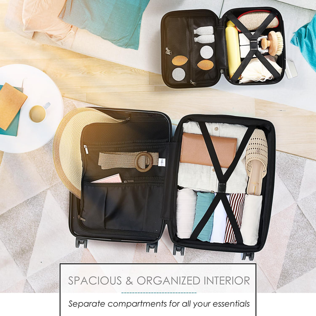 22 - Inch Airline - Approved Carry - On Luggage: Hard - Shell Suitcase, Includes Cosmetic Carry - On Bag - Top Travels