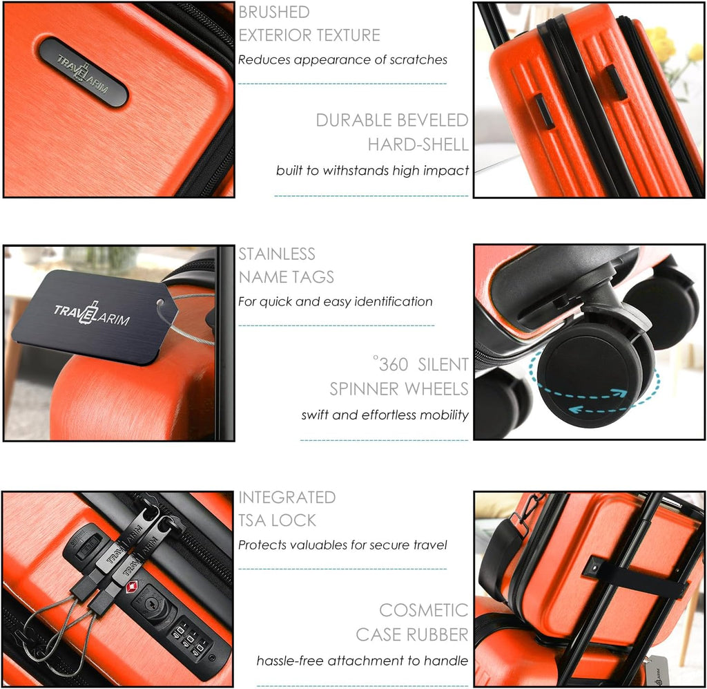 22 - Inch Airline - Approved Carry - On Luggage: Hard - Shell Suitcase, Includes Cosmetic Carry - On Bag - Top Travels
