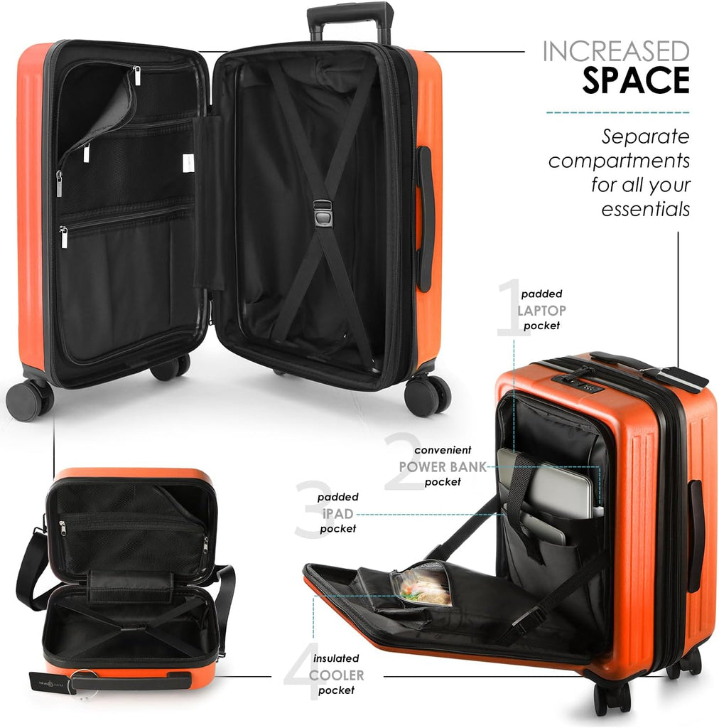 22 - Inch Airline - Approved Carry - On Luggage: Hard - Shell Suitcase, Includes Cosmetic Carry - On Bag - Top Travels