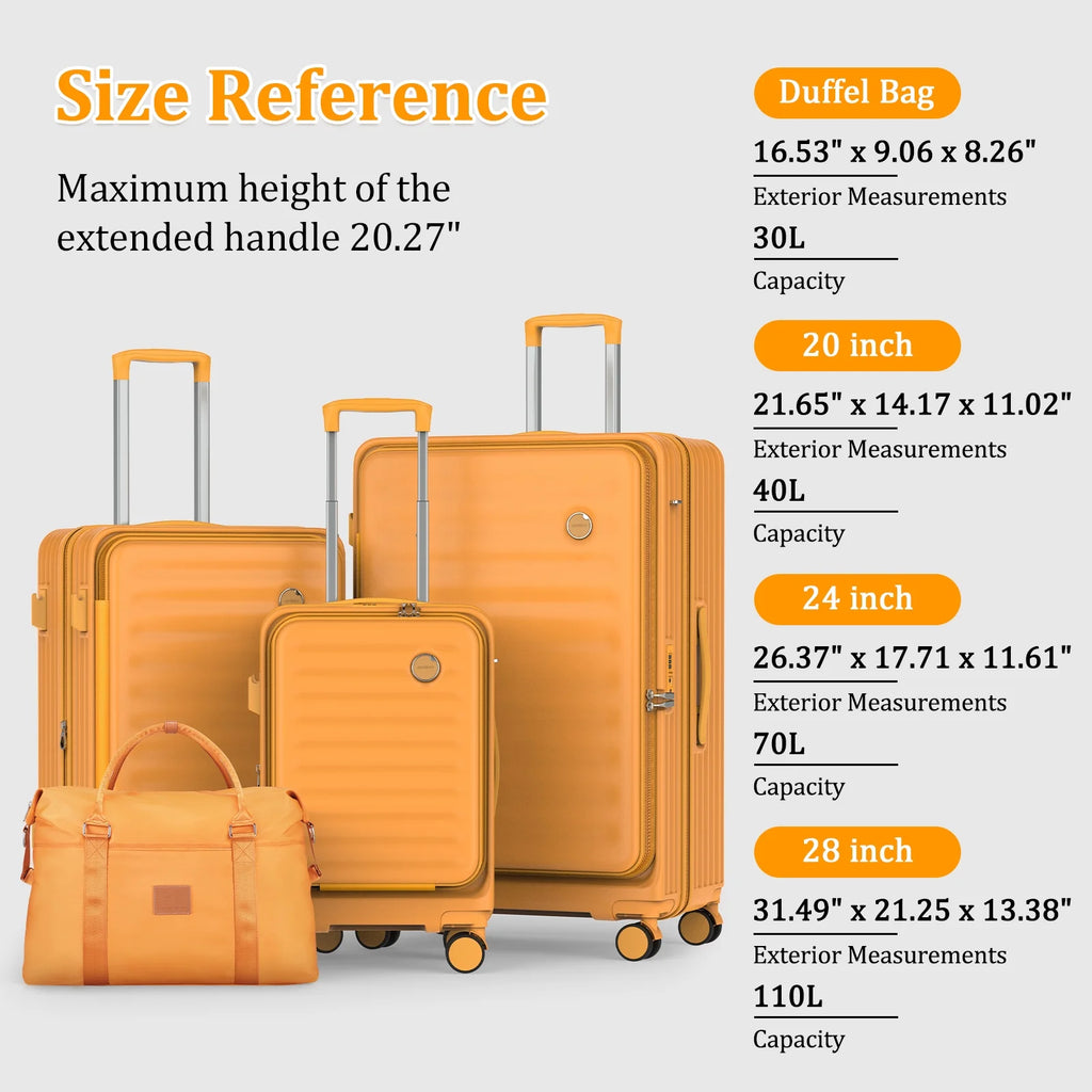 4-Piece PC Hardside Spinner Luggage Set - Expandable Suitcases (20"/24") and 28" Checked Luggage