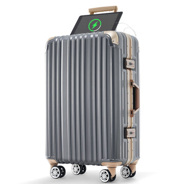 28 - Inch Aluminum Frame Checked Luggage with USB Port, Spinner Wheels, and TSA Lock - Top Travels