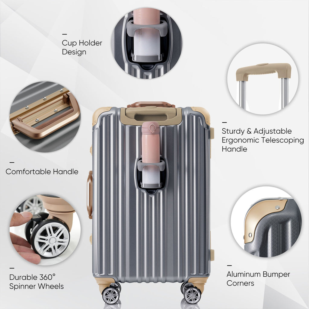 28 - Inch Aluminum Frame Checked Luggage with USB Port, Spinner Wheels, and TSA Lock - Top Travels