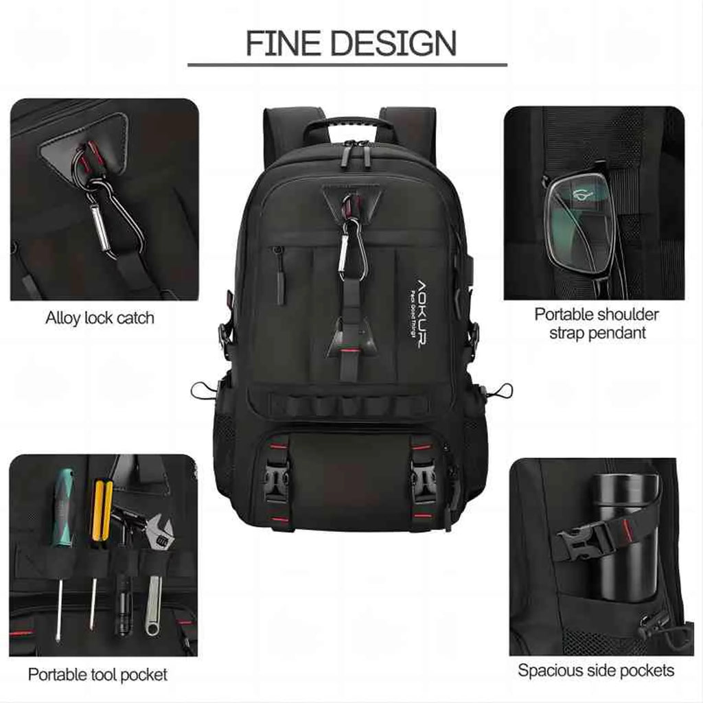 55L Expandable Travel Backpack, Unisex 18.4" Laptop Backpack with USB Charger Port, Extra Large Hiking Backpack with Shoes Compartment & Dry Wet Pocket Black - Top Travel