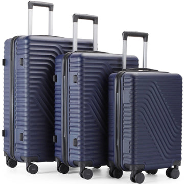 3 Pcs Suitcase Luggage Set ABS Hardshell Hardside with TSA Lock, 20/24/28 Inch Blue - Top Travels