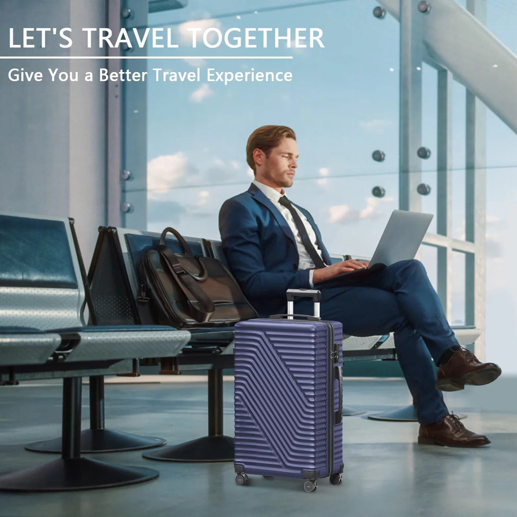 3 Pcs Suitcase Luggage Set ABS Hardshell Hardside with TSA Lock, 20/24/28 Inch Blue - Top Travels