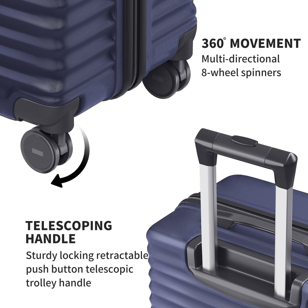 3 Pcs Suitcase Luggage Set ABS Hardshell Hardside with TSA Lock, 20/24/28 Inch Blue - Top Travels