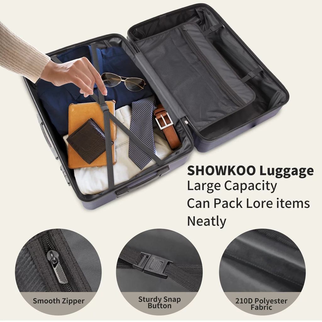 3 Pcs Suitcase Luggage Set ABS Hardshell Hardside with TSA Lock, 20/24/28 Inch Blue - Top Travels