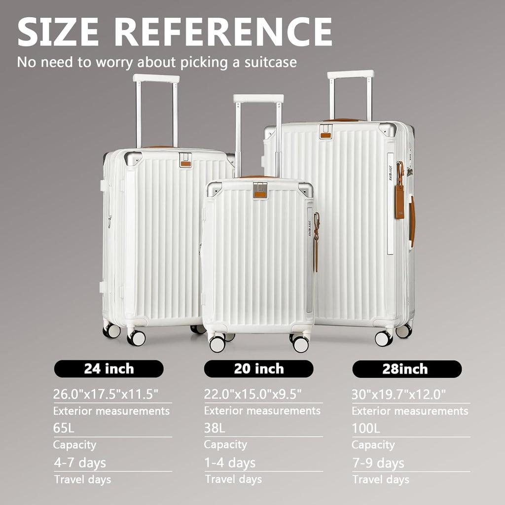 3 - Piece Carry - On Luggage Set with Cup Holder, USB Port, TSA Lock, Spinner Wheels (20/24/28 Inch) - Top Travels