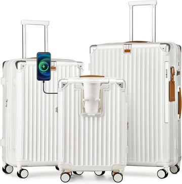 3 - Piece Carry - On Luggage Set with Cup Holder, USB Port, TSA Lock, Spinner Wheels (20/24/28 Inch) - Top Travels