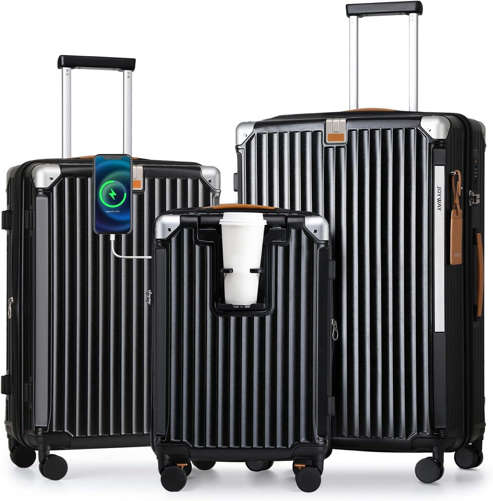 3 - Piece Carry - On Luggage Set with Cup Holder, USB Port, TSA Lock, Spinner Wheels (20/24/28 Inch) - Top Travels
