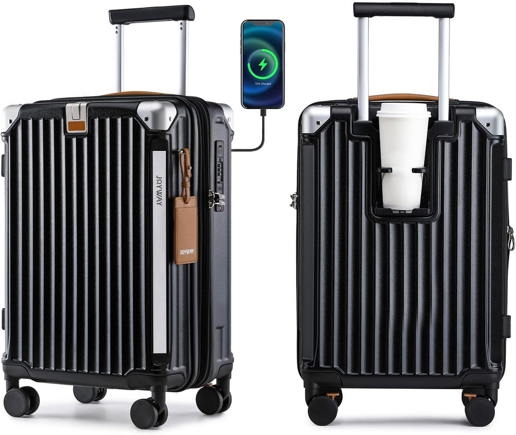 3 - Piece Carry - On Luggage Set with Cup Holder, USB Port, TSA Lock, Spinner Wheels (20/24/28 Inch) - Top Travels