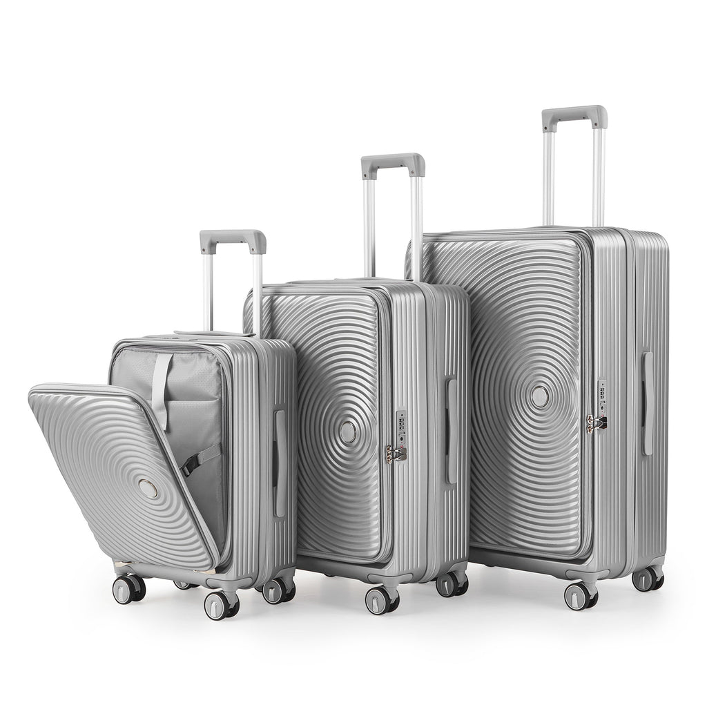 3 - Piece Expandable Luggage Set (20/24/28), Lightweight 100% PC Hard Shell with Front Pocket, TSA Lock, and Spinner Wheels, Airline Approved Carry - On - Top Travels