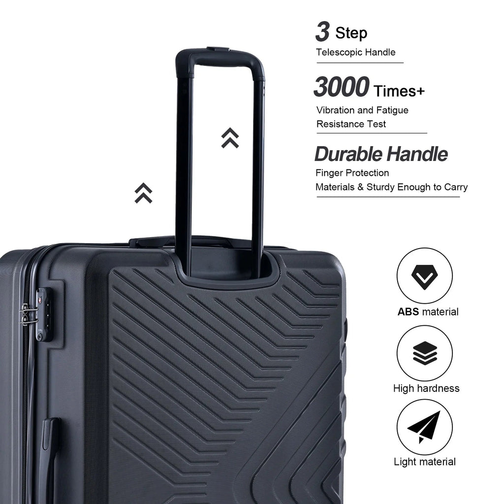 3 Piece Hardshell Luggage Set Hardside Lightweight Suitcase with TSA Lock Spinner Wheels 20In24In28In.(Black) - Top Travels
