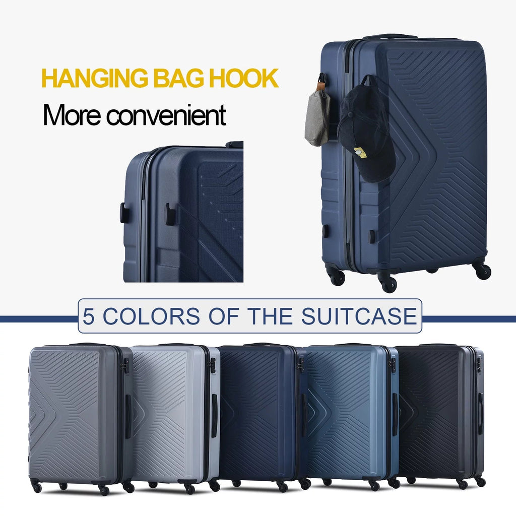 3 Piece Hardshell Luggage Set Hardside Lightweight Suitcase with TSA Lock Spinner Wheels 20In24In28In.(Black) - Top Travels