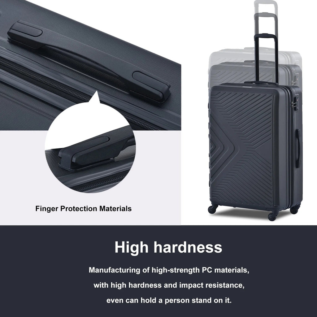 3 Piece Hardshell Luggage Set Hardside Lightweight Suitcase with TSA Lock Spinner Wheels 20In24In28In.(Black) - Top Travels