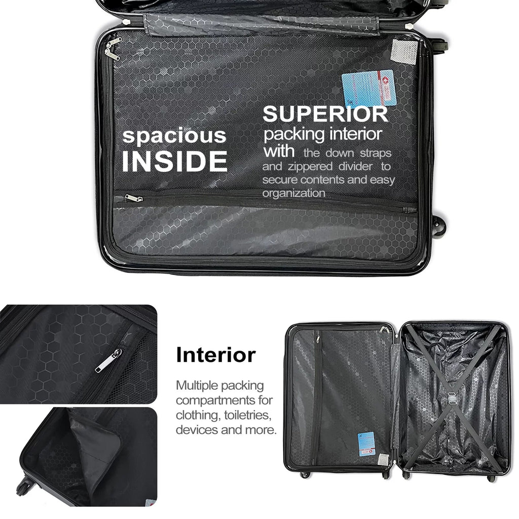3 Piece Hardshell Luggage Set Hardside Lightweight Suitcase with TSA Lock Spinner Wheels 20In24In28In.(Black) - Top Travels