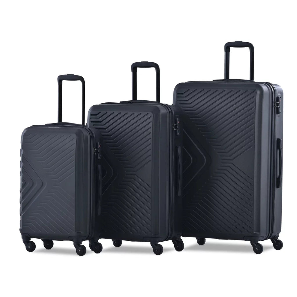 3 Piece Hardshell Luggage Set Hardside Lightweight Suitcase with TSA Lock Spinner Wheels 20In24In28In.(Black) - Top Travels