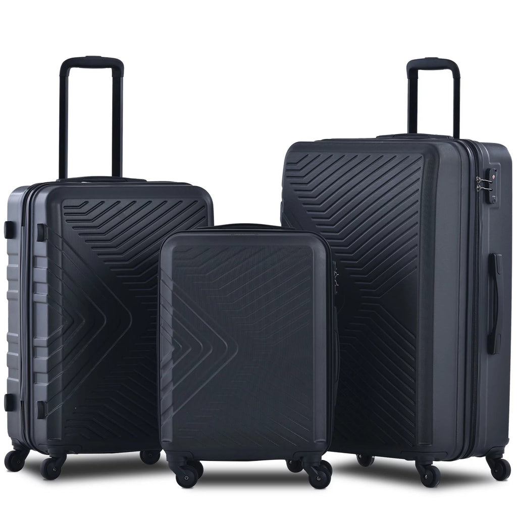 3 Piece Hardshell Luggage Set Hardside Lightweight Suitcase with TSA Lock Spinner Wheels 20In24In28In.(Black) - Top Travels