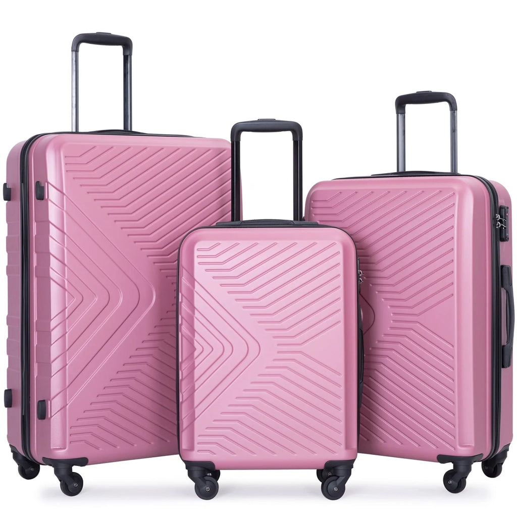 3 Piece Hardshell Luggage Set Hardside Lightweight Suitcase with TSA Lock Spinner Wheels 20In24In28In.(Black) - Top Travels