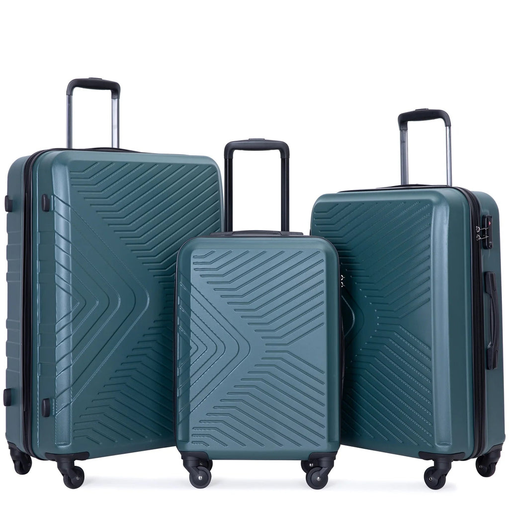 3 Piece Hardshell Luggage Set Hardside Lightweight Suitcase with TSA Lock Spinner Wheels 20In24In28In.(Black) - Top Travels