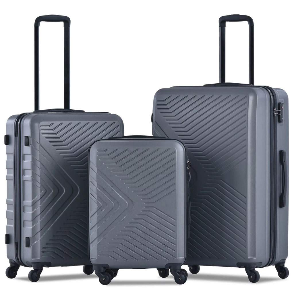 3 Piece Hardshell Luggage Set Hardside Lightweight Suitcase with TSA Lock Spinner Wheels 20In24In28In.(Black) - Top Travels