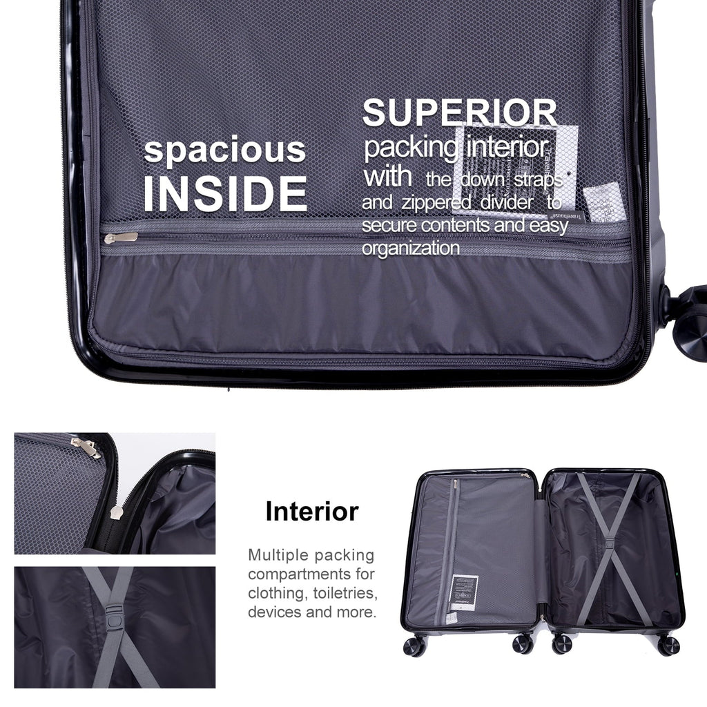 3 Piece Hardside Luggage Set Hardshell Lightweight Suitcase with TSA Lock Spinner Wheels - Top Travels