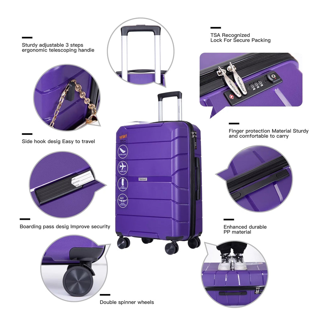 3 Piece Hardside Luggage Set Hardshell Lightweight Suitcase with TSA Lock Spinner Wheels - Top Travels