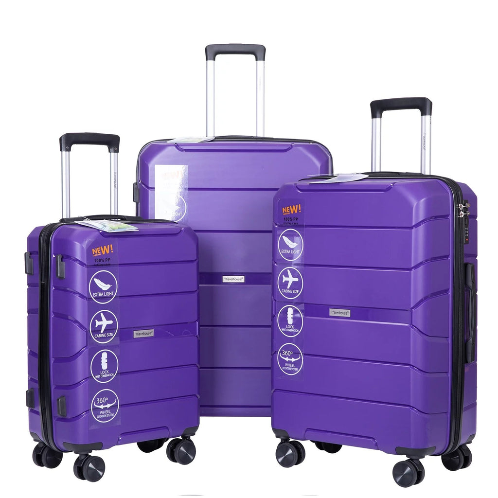 3 Piece Hardside Luggage Set Hardshell Lightweight Suitcase with TSA Lock Spinner Wheels - Top Travels