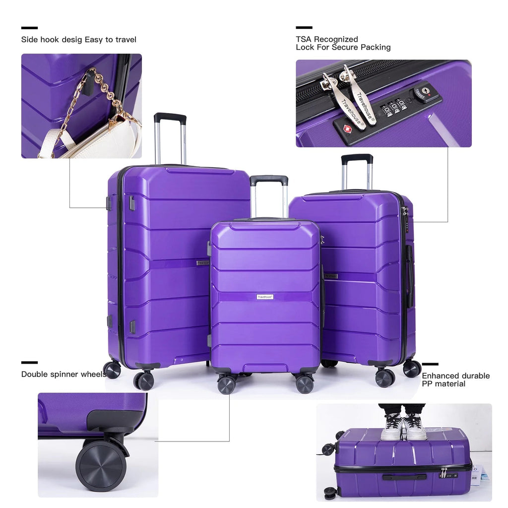 3 Piece Hardside Luggage Set Hardshell Lightweight Suitcase with TSA Lock Spinner Wheels - Top Travels