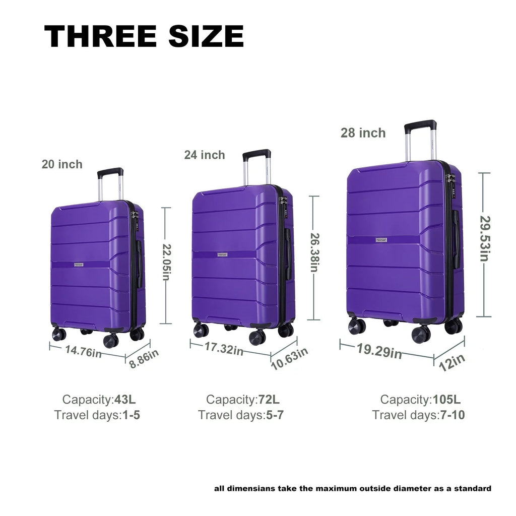 3 Piece Hardside Luggage Set Hardshell Lightweight Suitcase with TSA Lock Spinner Wheels - Top Travels