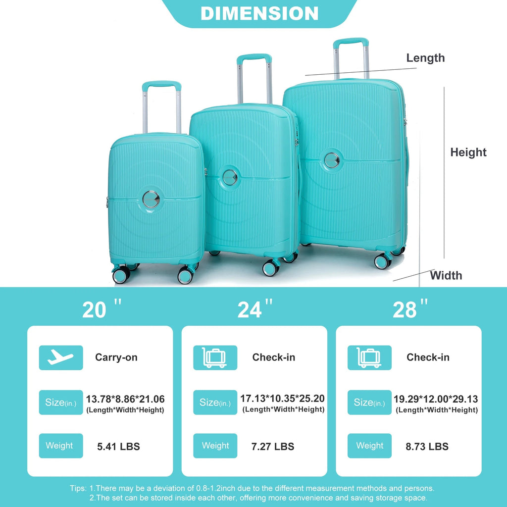 3 - Piece Lightweight Hardside Luggage Set - 20", 24", 28" Expandable with TSA Lock & Spinner Wheels - Top Travels