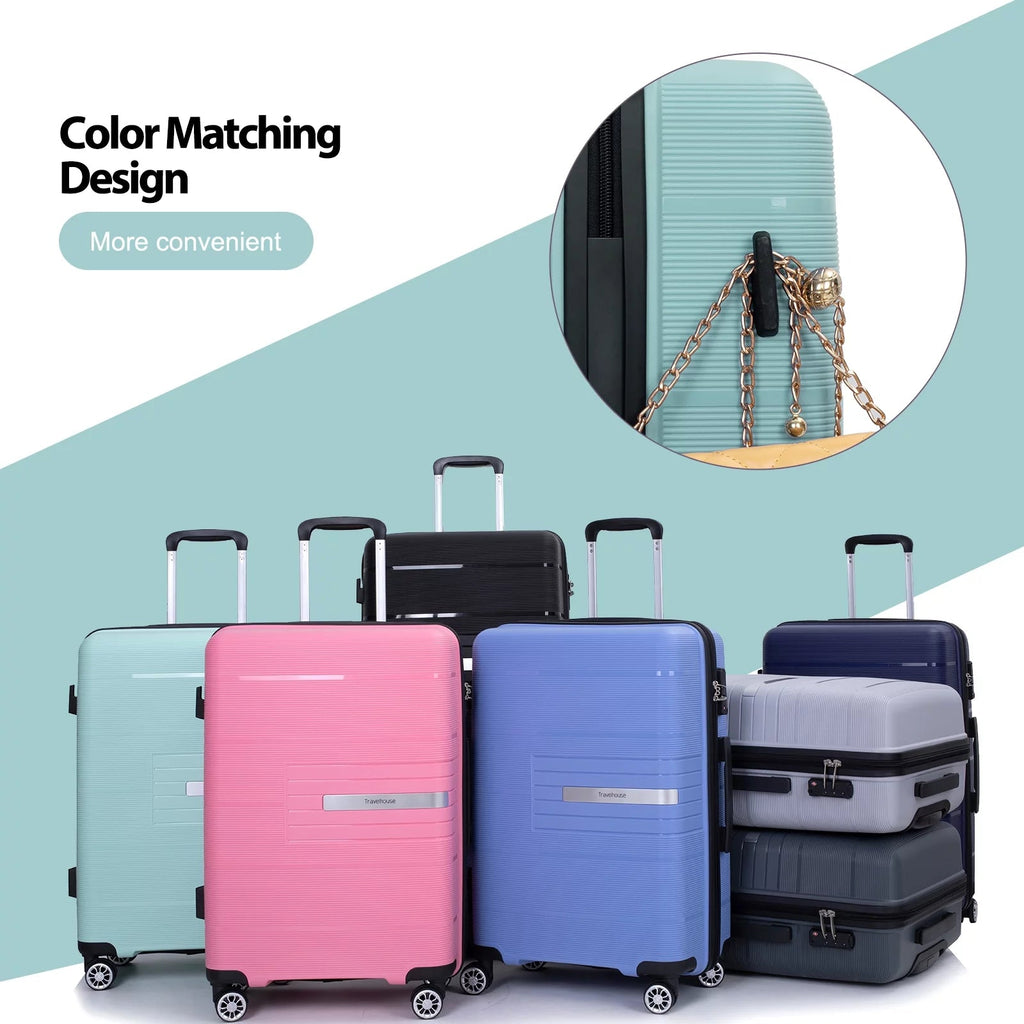 3 Piece Luggage Sets, Hardside Carry on Luggage, PP Case with Two Hooks, Spinner Wheels, TSA Lock, Airline Approved, Lightweight Durable Suitcase, （20”24”28”）(Light Green) - Top Travels