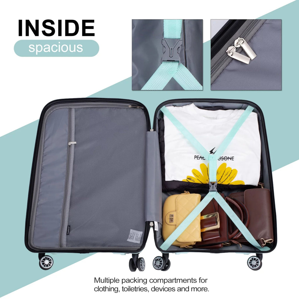 3 Piece Luggage Sets, Hardside Carry on Luggage, PP Case with Two Hooks, Spinner Wheels, TSA Lock, Airline Approved, Lightweight Durable Suitcase, （20”24”28”）(Light Green) - Top Travels