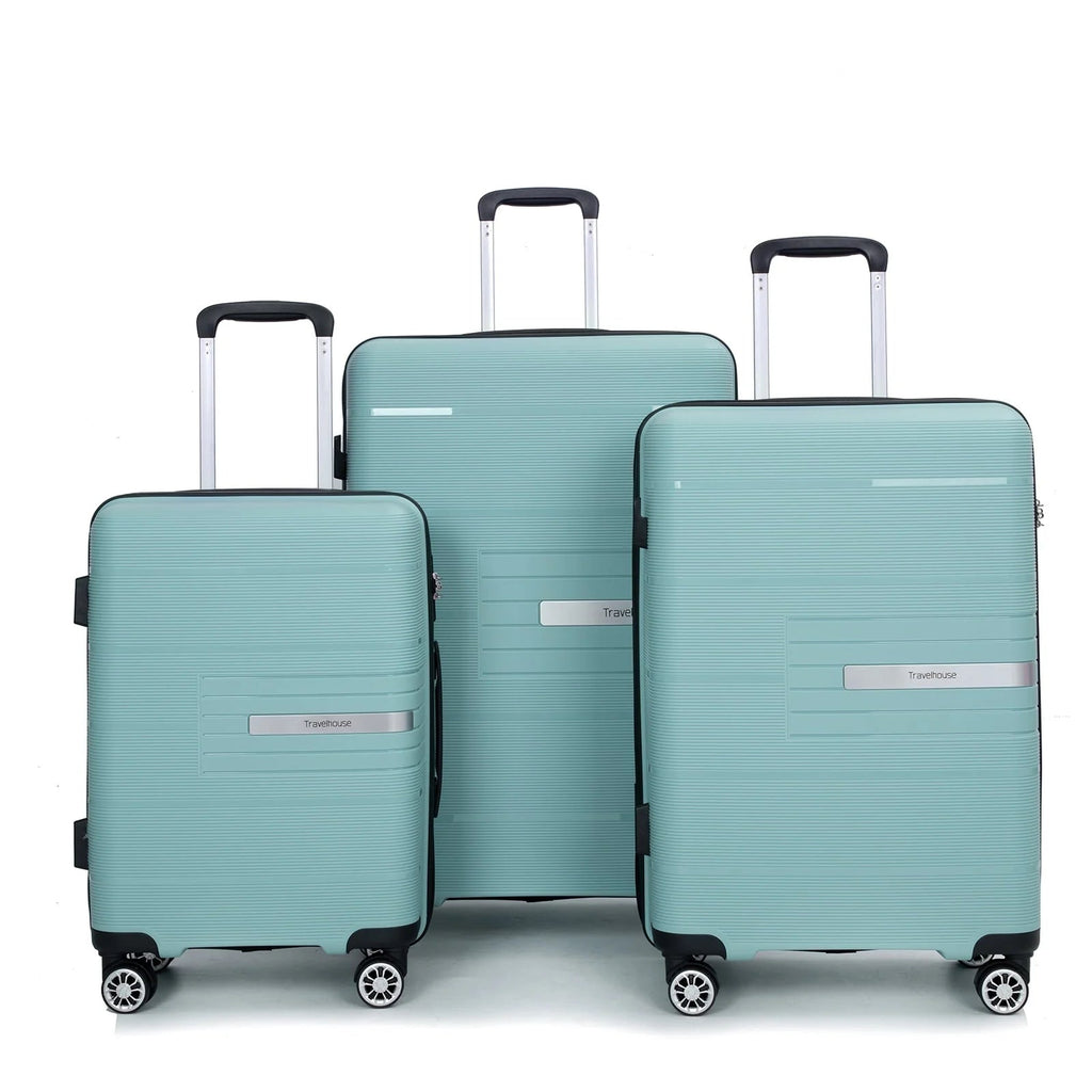 3 Piece Luggage Sets, Hardside Carry on Luggage, PP Case with Two Hooks, Spinner Wheels, TSA Lock, Airline Approved, Lightweight Durable Suitcase, （20”24”28”）(Light Green) - Top Travels