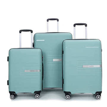 3 Piece Luggage Sets, Hardside Carry on Luggage, PP Case with Two Hooks, Spinner Wheels, TSA Lock, Airline Approved, Lightweight Durable Suitcase, （20”24”28”）(Light Green) - Top Travels