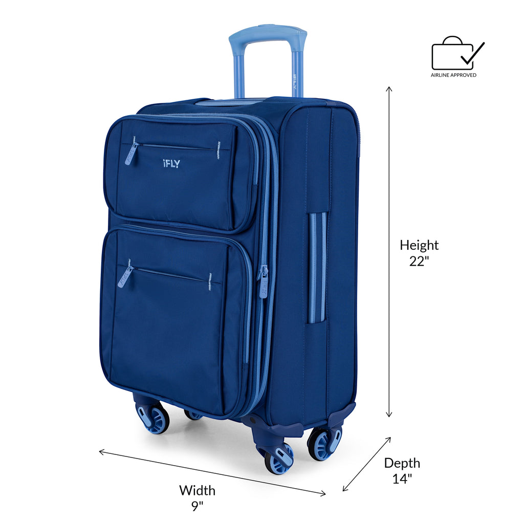 Softside Accent 3 Piece Set 4-Wheel Spinner, 20" Carry-On, 24" Checked Luggage and 28" Checked Luggage, Navy/Light Blue