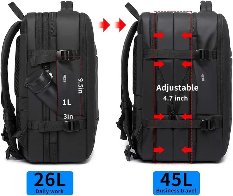 45L Expandable Backpack, Water-Resistant, for Travel, College Laptop Backpack for Men & Women - Top Travel