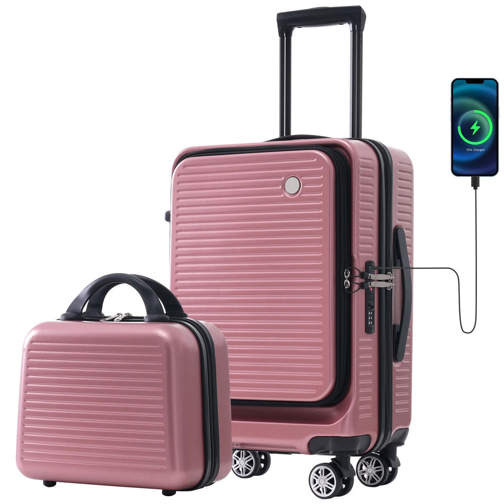 Carry-On Luggage 20 Inch Front Open Luggage Lightweight Suitcase with Front Pocket and USB Port, 1 Portable Carrying Case