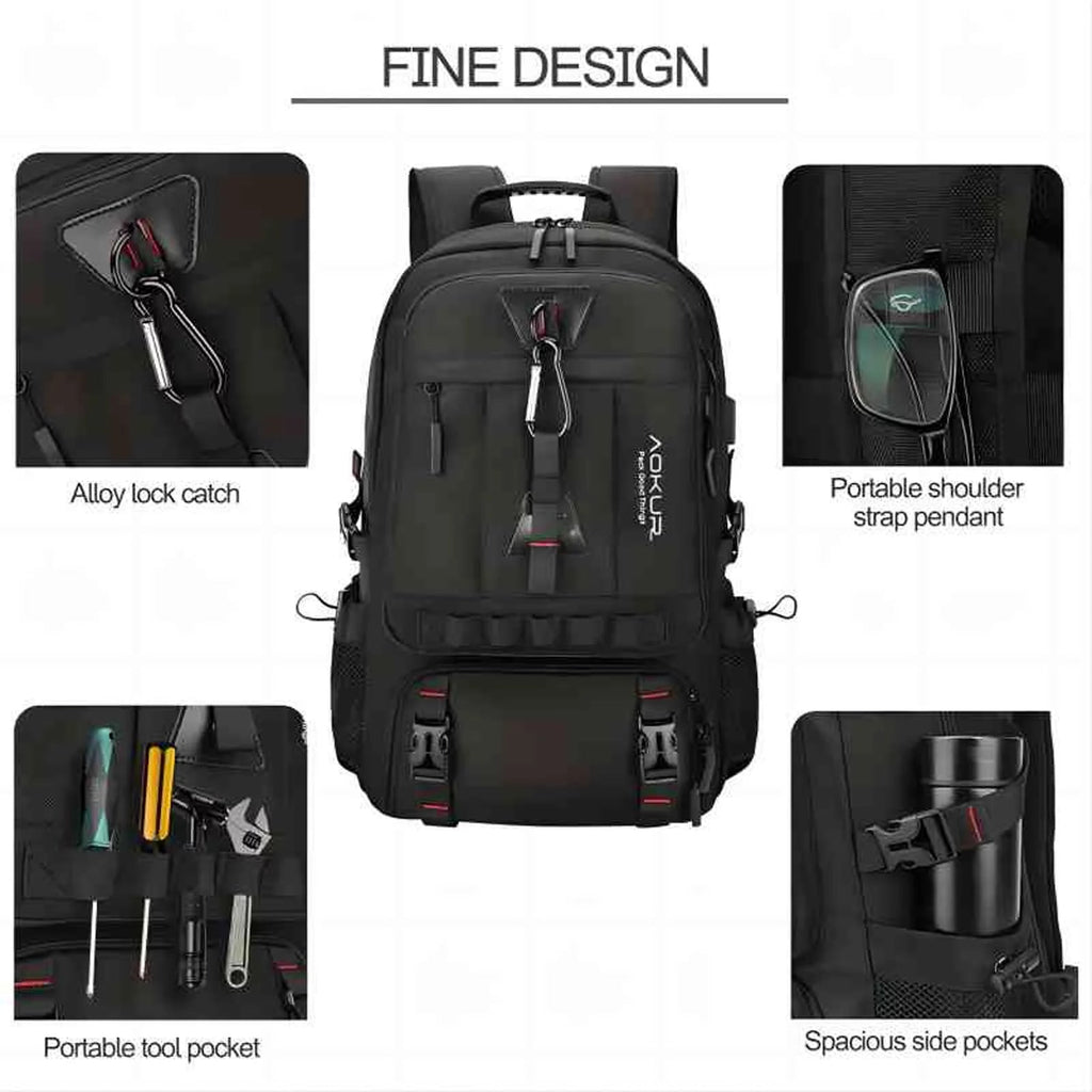 55L Expandable Travel Backpack, Unisex 18.4" Laptop Backpack with USB Charger Port, Extra Large Hiking Backpack with Shoes Compartment & Dry Wet Pocket Black - Top Travels