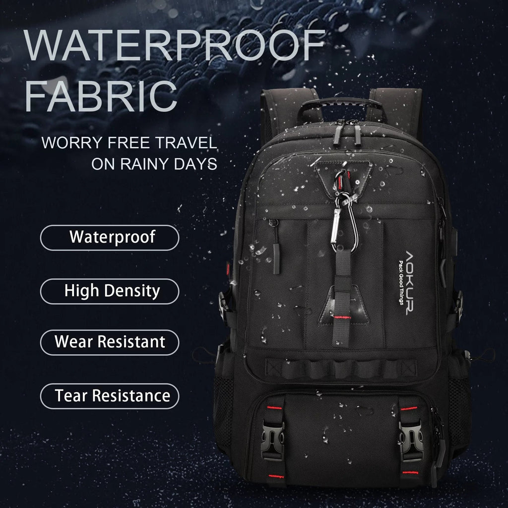 55L Expandable Travel Backpack, Unisex 18.4" Laptop Backpack with USB Charger Port, Extra Large Hiking Backpack with Shoes Compartment & Dry Wet Pocket Black - Top Travels