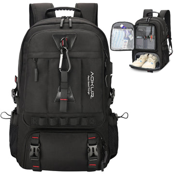 55L Expandable Travel Backpack, Unisex 18.4" Laptop Backpack with USB Charger Port, Extra Large Hiking Backpack with Shoes Compartment & Dry Wet Pocket Black - Top Travels
