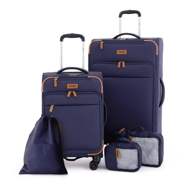 5Pc Soft - Side Spinner Travel Luggage Set, Navy - Top Travels