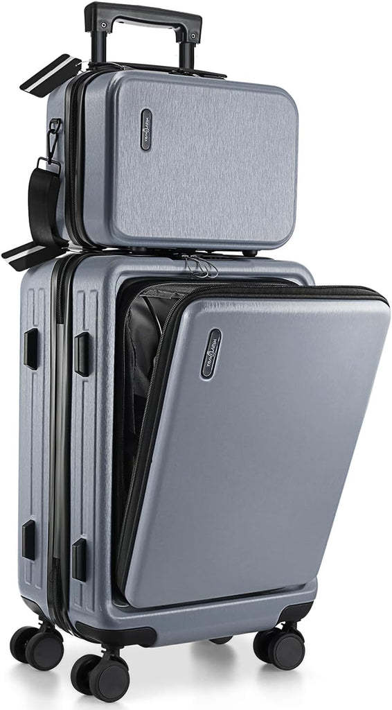 22-Inch Airline-Approved Carry-On Luggage: Hard-Shell Suitcase, Includes Cosmetic Carry-On Bag