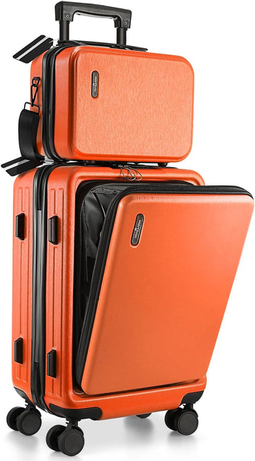 22-Inch Airline-Approved Carry-On Luggage: Hard-Shell Suitcase, Includes Cosmetic Carry-On Bag