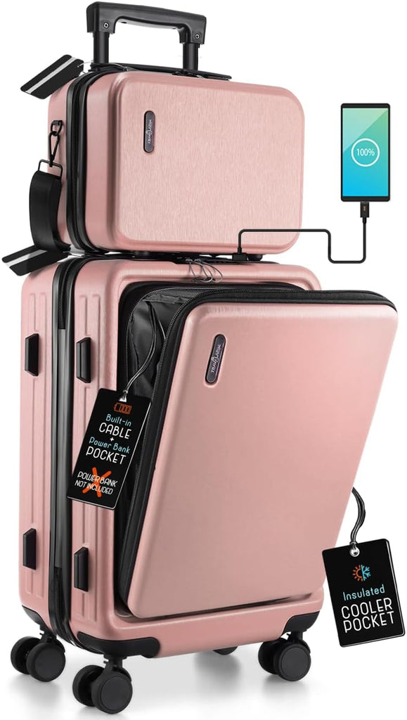 22-Inch Airline-Approved Carry-On Luggage: Hard-Shell Suitcase, Includes Cosmetic Carry-On Bag