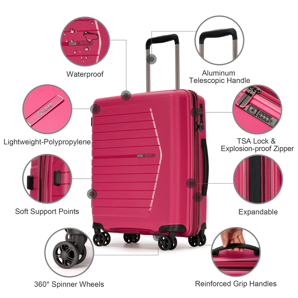 Hardside Expandable Luggage with Spinner Wheels,Tsa Lock,Rose Red,Checked-Large 28-Inch