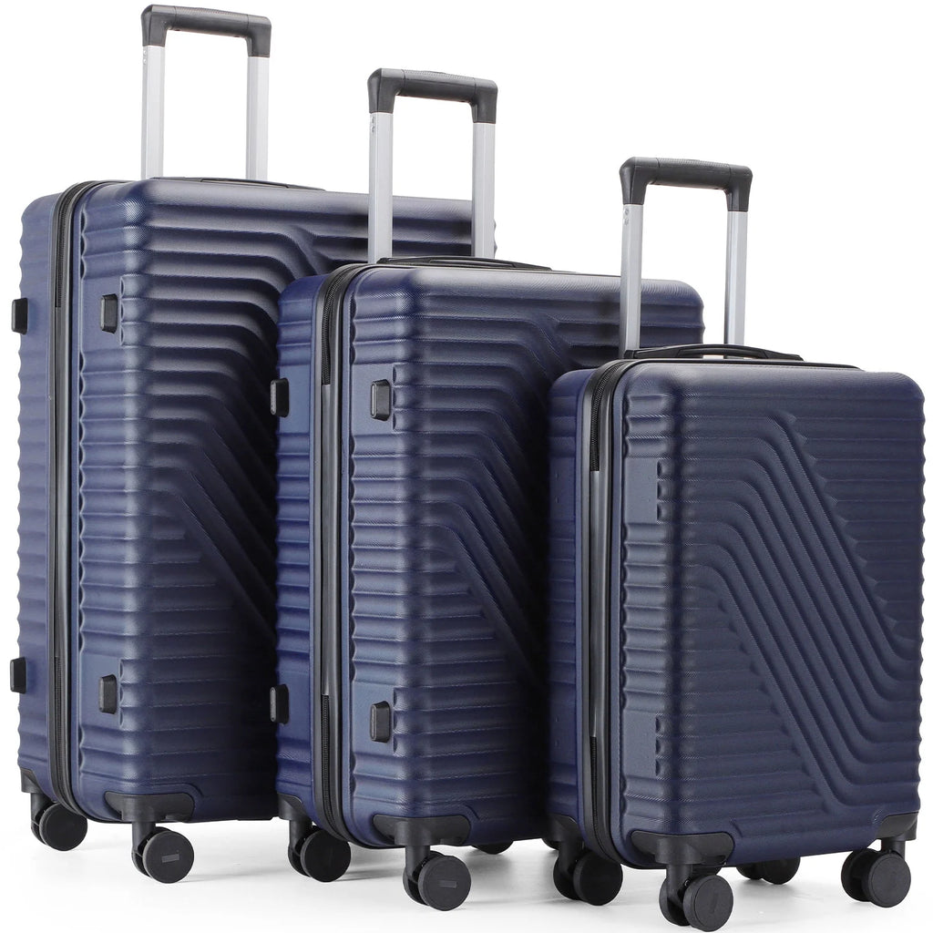 3 Pcs Suitcase Luggage Set ABS Hardshell Hardside with TSA Lock, 20/24/28 Inch Blue