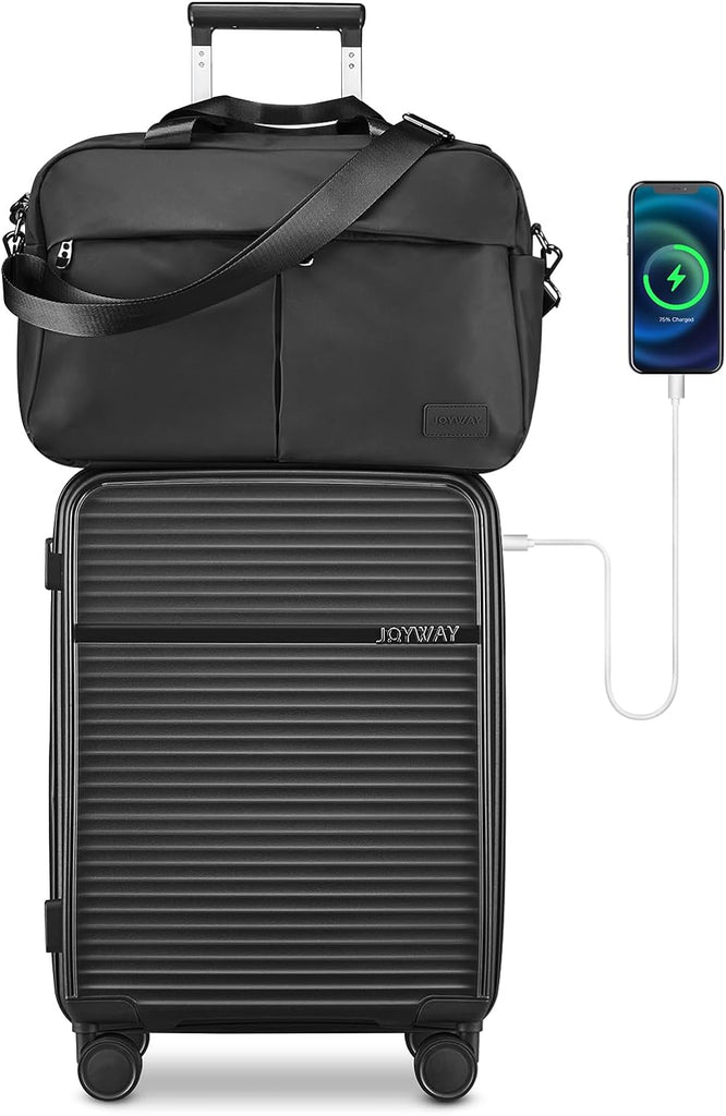 Airline-Approved 20" Expandable Carry-On with Spinner Wheels, Charger and TSA Lock