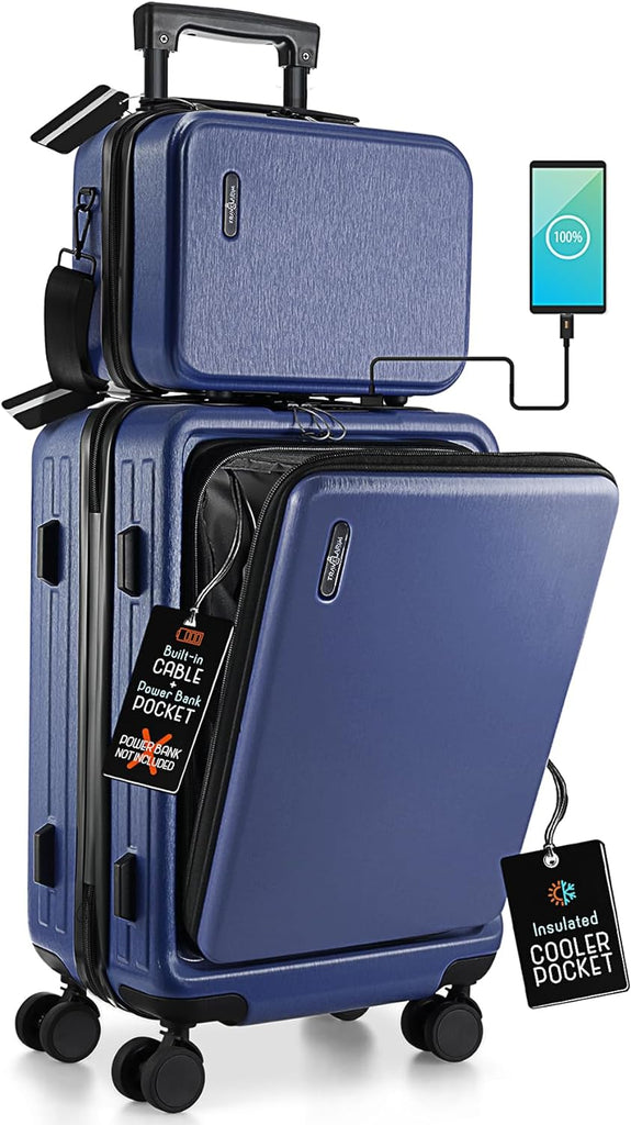 22-Inch Airline-Approved Carry-On Luggage: Hard-Shell Suitcase, Includes Cosmetic Carry-On Bag